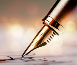 Signing a signature with a fountain pen